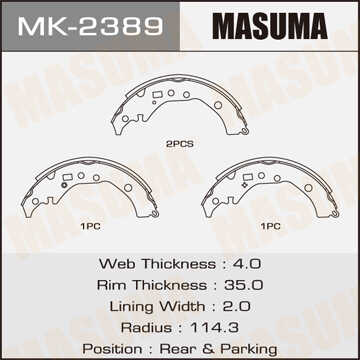 MASUMA MK-2389 Колодки тормозные барабанные Toyota Ractis/Premio/Allion 07>/Corolla Axio 1.2-1.8 02>
