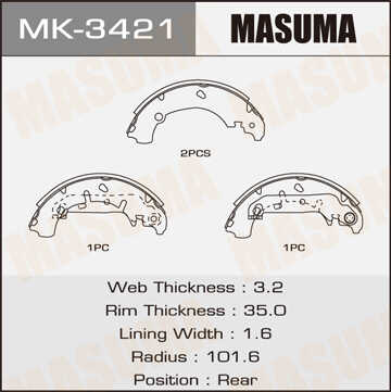 MASUMA MK-3421 Колодки барабанные Ford Fiesta 1.3i-1.4TDCi 01>