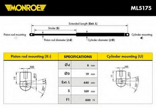 MONROE ML5175 Амортизатор задней двери! Opel Astra 1.3-2.0 04>