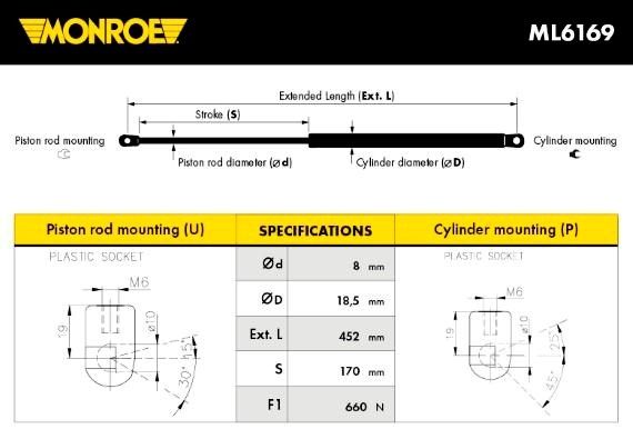 MONROE ML6169 Пружина подвески газовая