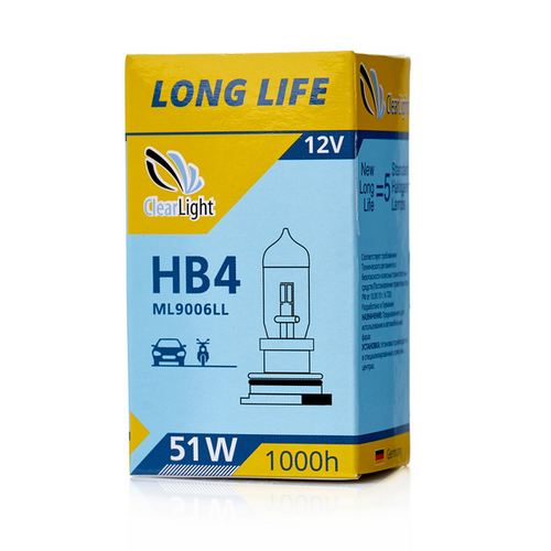 CLEARLIGHT ML9006LL Лампа! галогеновая 12V HB4 51W P22d 3500K (хедер 1шт) Long Life
