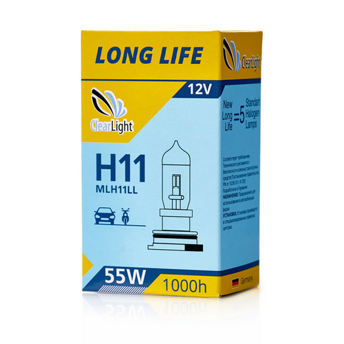 CLEARLIGHT MLH11LL Лампа! галогеновая 12V H11 55W PGJ19-2 3500K (хедер 1шт) Long Life
