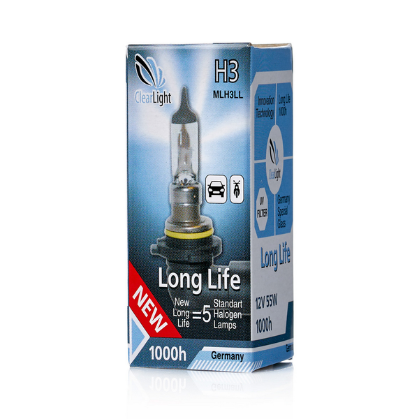 CLEARLIGHT MLH3LL Лампа! галогеновая 12V H3 55W PK22s 3500K (хедер 1шт) Long Life