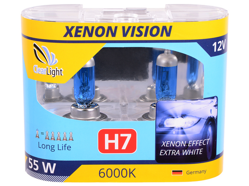 CLEARLIGHT MLH7XV Лампа! галогеновая 12V H7 55W PX26d 6000K (бокс 2шт) Xenon Vision;Лампа 12V H7 55W PX26d 6000K XenonVision 2 шт. DUOBOX
