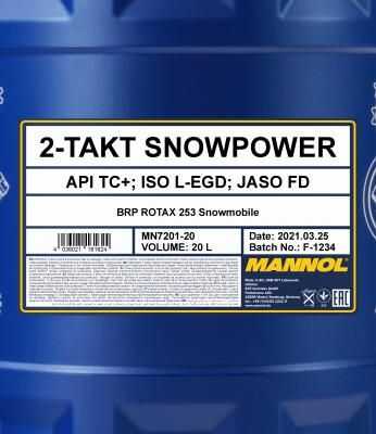 MANNOL MN720120 7201 2-TAKT SNOWPOWER 20 л. синтетическое моторное масло для снегоходов (2T)
