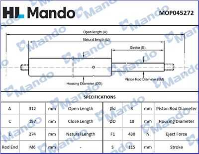 MANDO MOP045272 Амортизатор капота Ssangyong Rexton 02>