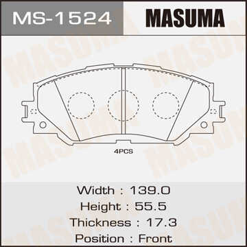 MASUMA MS1524 Колодки дисковые передние! Toyota Rav4 2.4 06>;Колодки тормозные