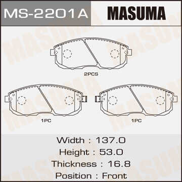 MASUMA MS2201 Колодки дисковые передние! Nissan Tiida 1.6/1.8/1.5DCi 09.07>;Колодки тормозные
