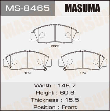 MASUMA MS8465 Колодки дисковые передние! Honda Jazz 1.2i/1.4 02>/Stream 1.7i/2.0i 01>