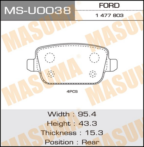 MASUMA MSU0038 Колодки дисковые з.! Ford Mondeo IV/Kuga/Galaxy 2.0-2.5/1.8TDCi 06>