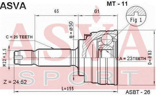 ASVA MT11 ШРУС наружный 23x50x25 (10013160/281019/0445351/10, китай)