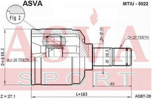 ASVA MTIU-5022 ШРУС внутренний левый 26x41x27 (10013160/161219/0548666/9, китай)