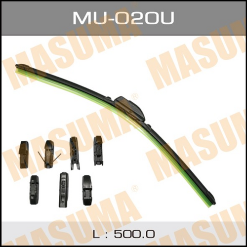 MASUMA MU020U Щетка плоская! 500mm универсальная;Дворник 20' бескаркасный, универсальный (500мм) 8 видов креплений (1/50)