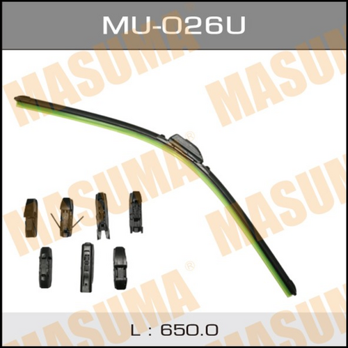 MASUMA MU026U Щетка плоская! 650mm универсальная;Дворник 26' бескаркасный, универсальный (650мм) 8 видов креплений (1/50)