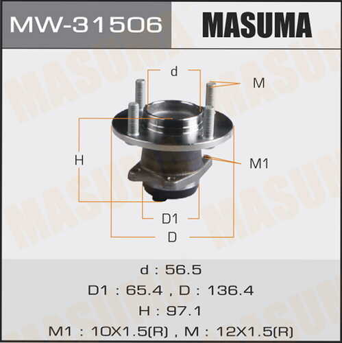 MASUMA MW-31506 Комплект подшипника ступицы задней! со ступицей Mitsubishi Colt, Smart Forfour 1.1-1.5 04>