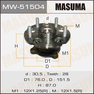 MASUMA MW51504 Комплект подшипника ступицы задней! в сборе со ступицей Honda CR-V 2.0 07>