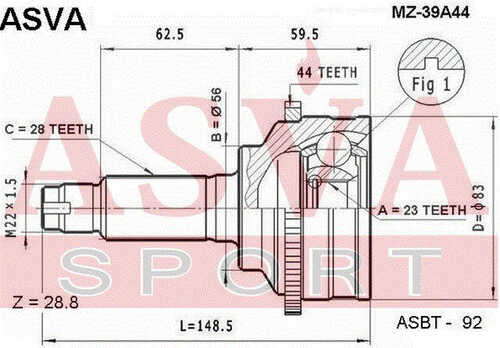 ASVA MZ39A44 ШРУС наружный