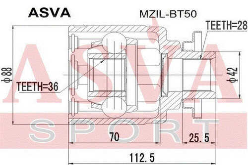 ASVA MZIL-BT50 ШРУС внутренний левый 36x42x28 (10013160/270720/0382835/11, китай)