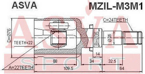 ASVA MZIL-M3M1 ШРУС внутренний левый 22x35x24 (10013160/200720/0367291/10, китай)