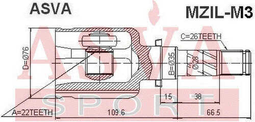 ASVA MZIL-M3 ШРУС внутренний левый 22x35x26 (10013160/100320/0120626/11, китай)