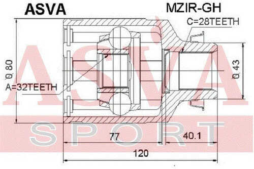 ASVA MZIRGH ШРУС внутренний 32x43x28