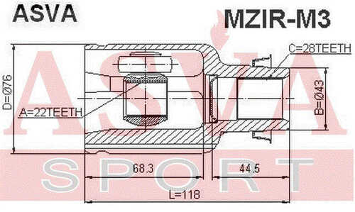 ASVA MZIRM3 ШРУС внутренний правый 22X43X30 (10013160/100820/0412729/12, китай)