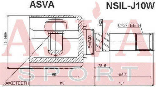 ASVA NSILJ10W ШРУС внутренний левый 33X40X27 (10013160/230320/0149447/11, китай)