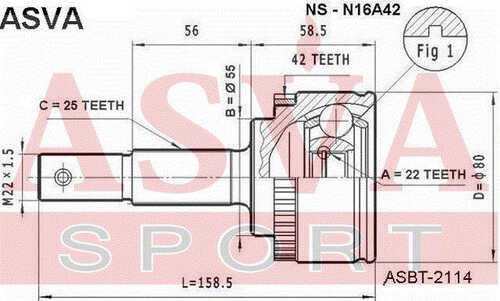 ASVA NS-N16A42 Шарнирный комплект, приводной вал