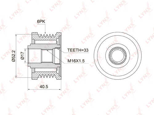 LYNX PA1008 Шкив генератора! Nissan Primera/X-Trail 2.0/2.5i 01>