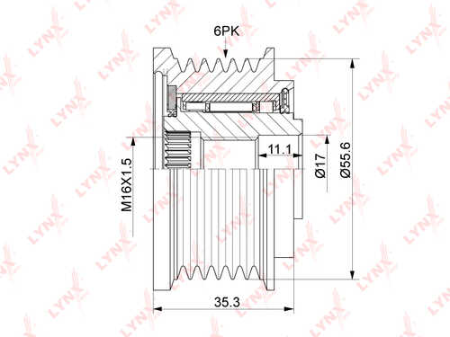 LYNX PA1162 Муфта свободного хода генератора CHEVROLET Captiva 2.2D 11> / Cruze 2.0D 09> Orlando, OPEL