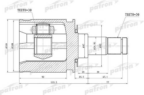 PATRON PCV1448 ШРУС внутр. Toyota Land Cruiser 100 H