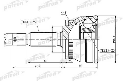 PATRON PCV1608 ШРУС наружный с кольцом ABS 25x50x25 ABS44T HYUNDAI MATRIX I (FC) 1.5 CRDI (D4FA) 102 л. с. д