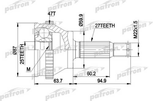 PATRON PCV1617AL ШРУС наружн прав комплект (A:27 B:25 D:59.9