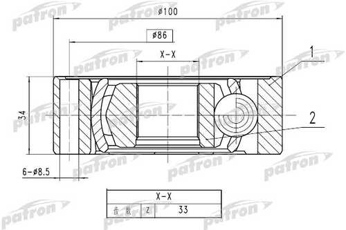 PATRON PCV1787 ШРУС внутренний 33X100 AUDI: 80/A4 QUATTRO 1.8/1.8