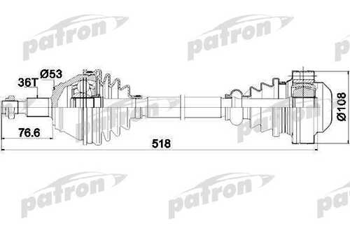 PATRON PDS0189 Полуось передняя левая 36x520x53 SEAT: LEON 99-, T