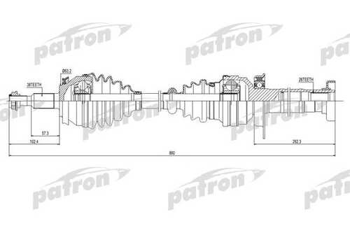 PATRON PDS0306 Полуось правая 38X860X63,2X26