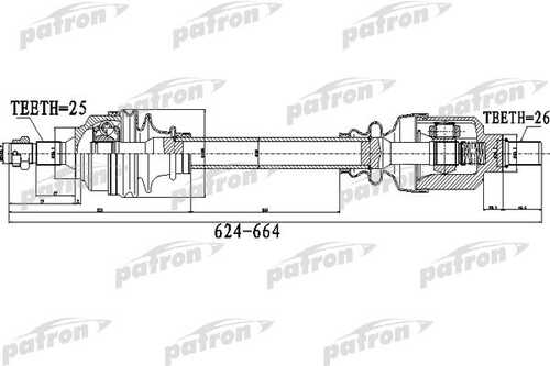 PATRON PDS0482 Полуось передний мост слева 25x624x58,5x26 CITROEN C4 II (B7) 1.6 16V (5FS (EP6C)) 120 л. с. бензинов