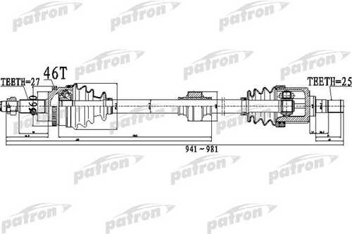 PATRON PDS0494 Полуось передний мост справа 27X941X60X25 ABS:46T HYUNDAI ELANTRA (JD) 1,6 07 - I30 (JD) 08 - KIA CE