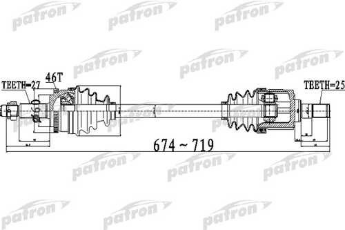 PATRON PDS0496 Полуось передний мост слева 27X674X60X25 ABS:46T HYUNDAI ELANTRA (JD) 1,6 07 - I30 1,6 (JD) 08 - MT