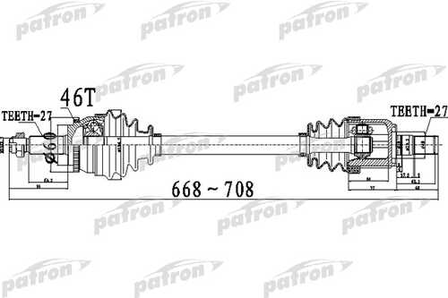 PATRON PDS0498 Полуось передний мост слева 27X668X60X27 ABS:46T HYUNDAI ELANTRA (SD) 11 - I30 (A5) 12 - ат