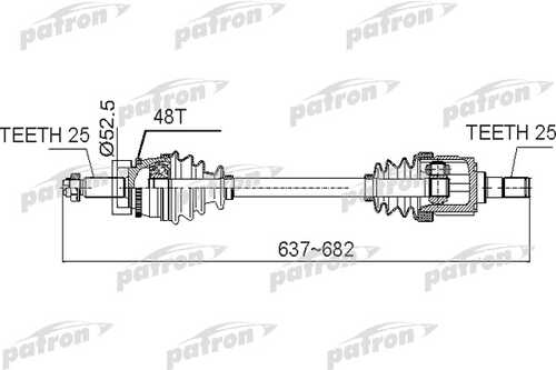 PATRON PDS0518 Полуось передний мост слева 25x637x52,5x25 ABS:48T KIA RIO (TC) 06 - MT