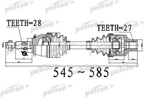 PATRON PDS0534 Полуось передний правый/левый 28X545X60X27 SSANG YONG REXTON 2001 -