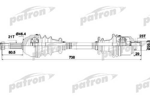 PATRON PDS1075 Полуось прав RENAULT: 19 I 1.7/1.7/1.9 D