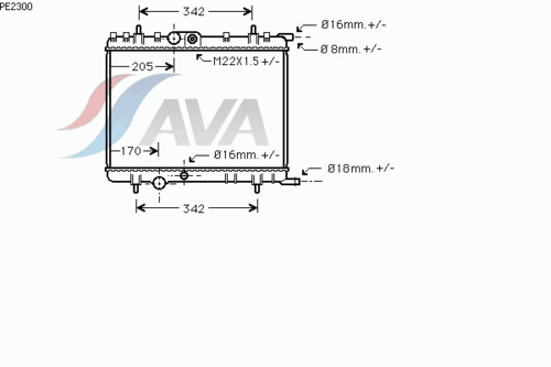 AVA PE2300 Радиатор охлаждения двигателя