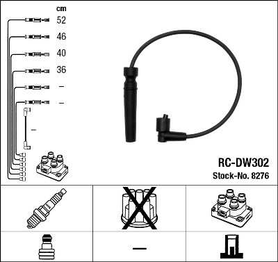 NGK RCDW302 RC-DW 302 комплект проводов! Daewoo Nubira/Lanos 1, 6/2, 0 16V 97>