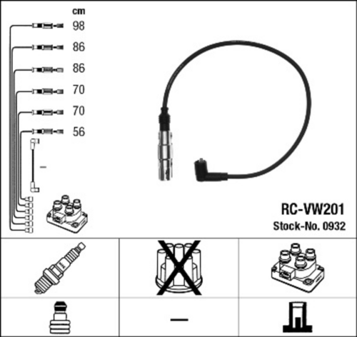 NGK RCVW201 RC-VW 201 комплект проводов! VW Golf III/Passat/Sharan 2.8 VR6 AAA 91-00