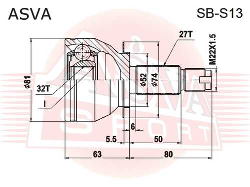 ASVA SB-S13 ШРУС наружный 32X52X27 (10013160/040720/0337272/10, китай)