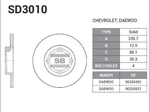 SANGSINBRAKE SD3010 Диск тормозной передний! Daewoo Matiz 0.8/1.0 98>