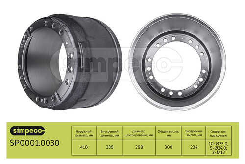 SIMPECO SP0001.0030 Барабан тормозной ман о. н.81501100104