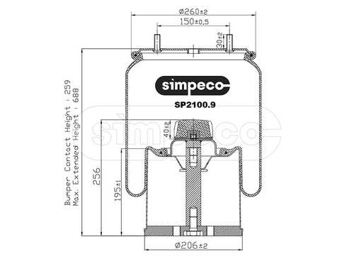 SIMPECO SP2100.9014 Пневморессора (СО стальным стаканом) бпв о. н.542940281